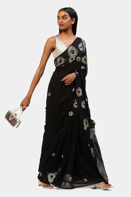 Buy Satya Paul Black Viscose Lace, Sequins The Night Geometric Pattern Saree Online at Aza Fashions Buy_Satya Paul_Black Viscose Lace, Sequins The Night Geometric Pattern Saree _Online_at_Aza_Fashions