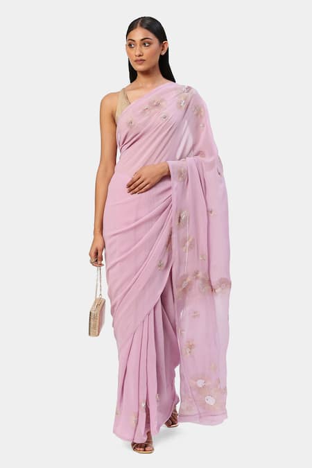 Satya Paul Purple Silk, Georgette Sequins, Embroidery Jaipur Saree 
