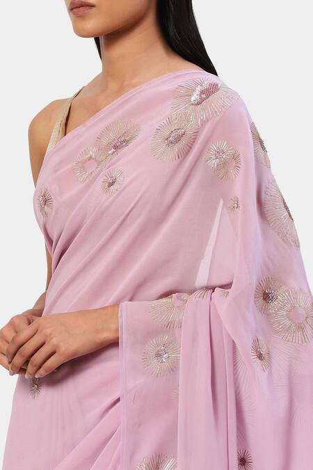 Shop_Satya Paul_Purple Silk, Georgette Sequins, Embroidery Jaipur Saree _Online_at_Aza_Fashions