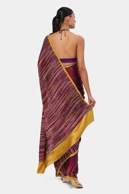 Shop Satya Paul Maroon Georgette, Satin Crystals Vine And Shine Embroidered Saree at Aza Fashions Shop_Satya Paul_Maroon Georgette, Satin Crystals Vine And Shine Embroidered Saree_at_Aza_Fashions