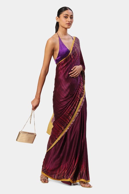 Buy Satya Paul Maroon Georgette, Satin Crystals Vine And Shine Embroidered Saree Online at Aza Fashions Buy_Satya Paul_Maroon Georgette, Satin Crystals Vine And Shine Embroidered Saree_Online_at_Aza_Fashions
