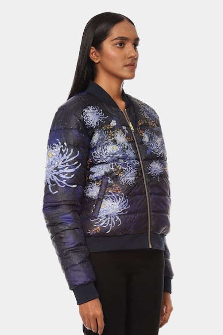 Shop_Satya Paul_Blue Polyester Mandarin Collar The Reversible Rainy Day Printed Jacket _Online_at_Aza_Fashions