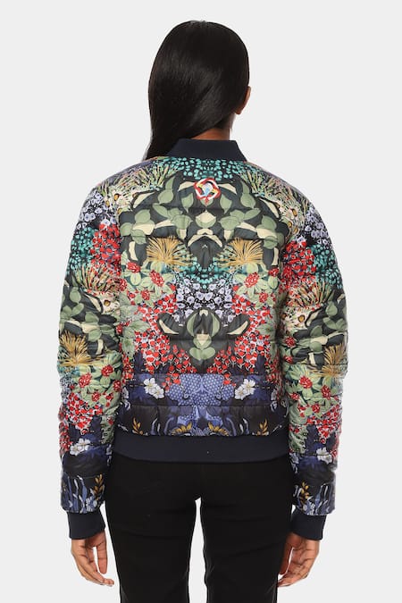 Satya Paul_Blue Polyester Mandarin Collar The Reversible Rainy Day Printed Jacket _at_Aza_Fashions