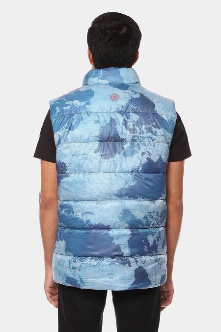 Shop Satya Paul Blue Polyester The Sanfran Abstract Print Jacket at Aza Fashions Shop_Satya Paul_Blue Polyester The Sanfran Abstract Print Jacket _at_Aza_Fashions