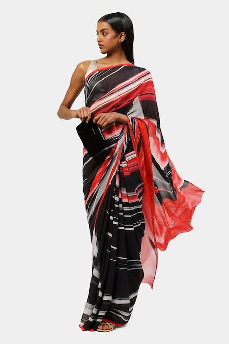 Satya Paul Black Silk, Georgette Printed Light Drama Saree Online at Aza Fashions Satya Paul_Black Silk, Georgette Printed Light Drama Saree _Online_at_Aza_Fashions