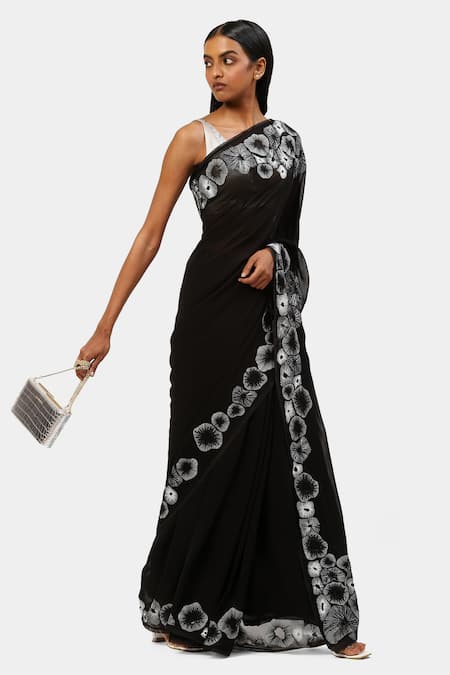 Buy_Satya Paul_Black Viscose Embroidery Border Boss Saree _Online_at_Aza_Fashions