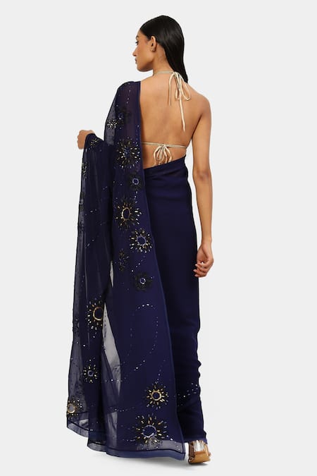 Shop Satya Paul Blue Viscose Sequins, Applique Embellished Night Air Saree at Aza Fashions Shop_Satya Paul_Blue Viscose Sequins, Applique Embellished Night Air Saree _at_Aza_Fashions