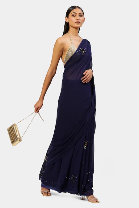 Buy Satya Paul Blue Viscose Sequins, Applique Embellished Night Air Saree Online at Aza Fashions Buy_Satya Paul_Blue Viscose Sequins, Applique Embellished Night Air Saree _Online_at_Aza_Fashions