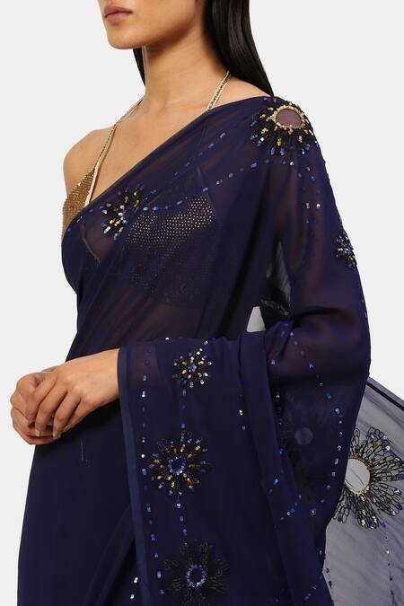Shop Satya Paul Blue Viscose Sequins, Applique Embellished Night Air Saree Online at Aza Fashions Shop_Satya Paul_Blue Viscose Sequins, Applique Embellished Night Air Saree _Online_at_Aza_Fashions