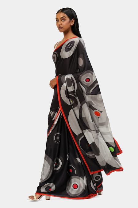 Satya Paul Black Georgette Crystals Circular Print Bubbly Saree Online at Aza Fashions Satya Paul_Black Georgette Crystals Circular Print Bubbly Saree _Online_at_Aza_Fashions