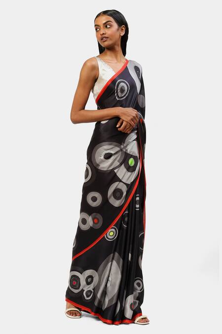 Buy Satya Paul Black Georgette Crystals Circular Print Bubbly Saree Online at Aza Fashions Buy_Satya Paul_Black Georgette Crystals Circular Print Bubbly Saree _Online_at_Aza_Fashions