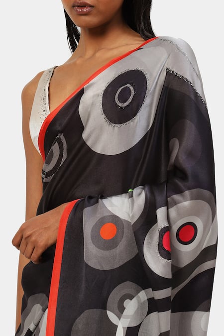 Shop Satya Paul Black Georgette Crystals Circular Print Bubbly Saree Online at Aza Fashions Shop_Satya Paul_Black Georgette Crystals Circular Print Bubbly Saree _Online_at_Aza_Fashions