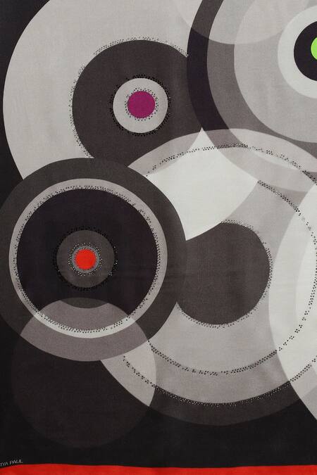 Satya Paul Black Georgette Crystals Circular Print Bubbly Saree at Aza Fashions Satya Paul_Black Georgette Crystals Circular Print Bubbly Saree _at_Aza_Fashions