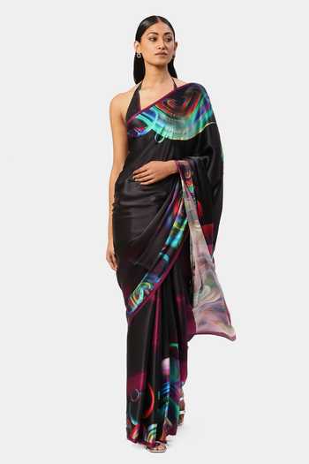 Satya Paul_Black Georgette, Satin Crystals Embellished Next Level Saree_Online_at_Aza_Fashions