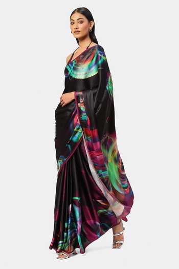 Buy_Satya Paul_Black Georgette, Satin Crystals Embellished Next Level Saree_Online_at_Aza_Fashions