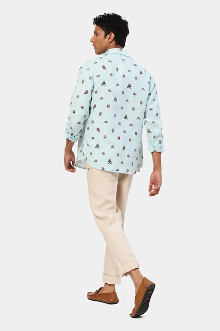 Shop Satya Paul Beige Linen Mask Print Saturday Shirt at Aza Fashions Shop_Satya Paul_Beige Linen Mask Print Saturday Shirt _at_Aza_Fashions