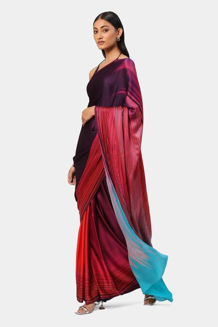 Buy_Satya Paul_Orange Georgette, Satin Beads Galaxy Print Trichromatic Saree_Online_at_Aza_Fashions
