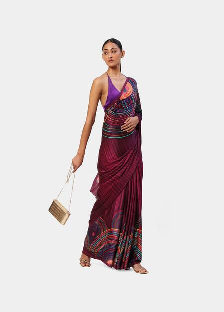 Buy Satya Paul Purple Georgette, Satin Beads Cabaret Geometric Print Saree Online at Aza Fashions Buy_Satya Paul_Purple Georgette, Satin Beads Cabaret Geometric Print Saree _Online_at_Aza_Fashions