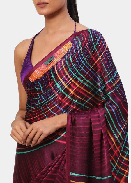 Shop Satya Paul Purple Georgette, Satin Beads Cabaret Geometric Print Saree Online at Aza Fashions Shop_Satya Paul_Purple Georgette, Satin Beads Cabaret Geometric Print Saree _Online_at_Aza_Fashions