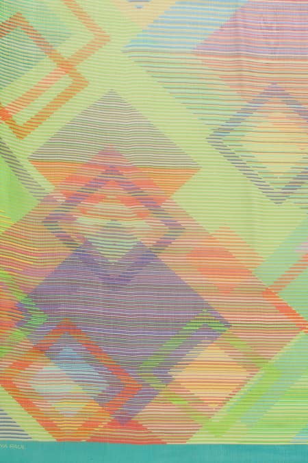 Satya Paul_Blue Chiffon Film Print Saree_at_Aza_Fashions