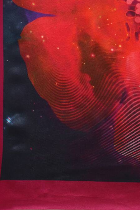 Satya Paul_Green Georgette, Satin Galaxy Illusion Print Saree_at_Aza_Fashions