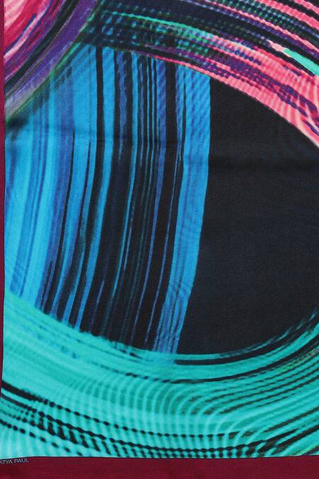 Satya Paul_Magenta Georgette, Satin Space Illusion Print Saree_at_Aza_Fashions