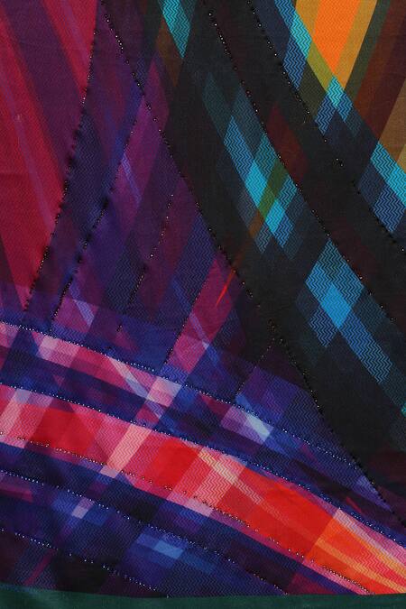 Satya Paul_Purple Georgette Satin Silk Mystic Print Saree_at_Aza_Fashions