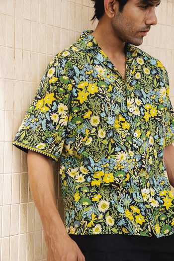 Baise Gaba_Multi Color Cotton, Linen Embroidery Cedric Floral Print Shirt And Short Set_Online_at_Aza_Fashions