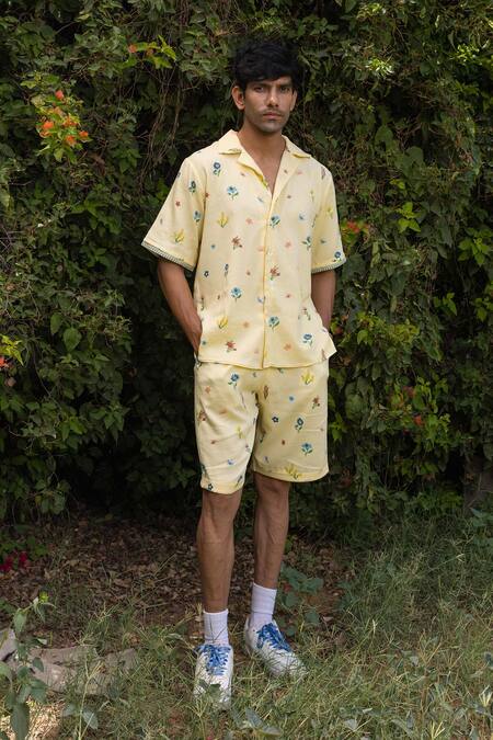 Buy Yellow Shirt - Cotton Moss Printed Floral Rowy For Men by Baise Gaba  Online at Aza Fashions.