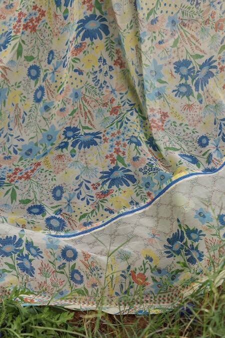 Baise Gaba_Yellow Chiffon Eliana Garden Print Saree With Running Blouse_Online_at_Aza_Fashions