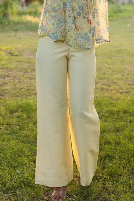 Shop_Baise Gaba_Yellow Cotton Linen Plain Daizi Pant_Online_at_Aza_Fashions