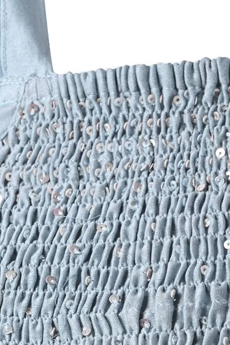 Buy_Charkhee_Blue Chanderi, Organza Sequins Embroidered Dress