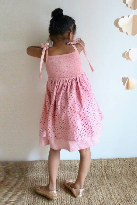 Shop_Charkhee_Pink Cotton Embroidery Schiffli Pattern Dress_Online_at_Aza_Fashions