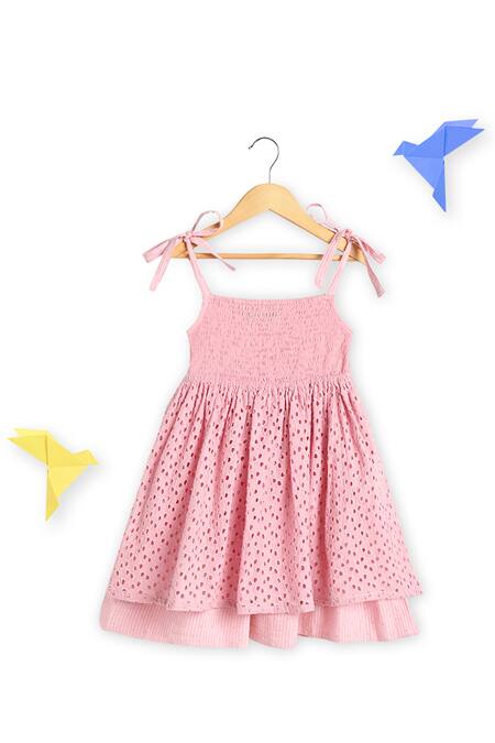 Buy_Charkhee_Pink Cotton Embroidery Schiffli Pattern Dress