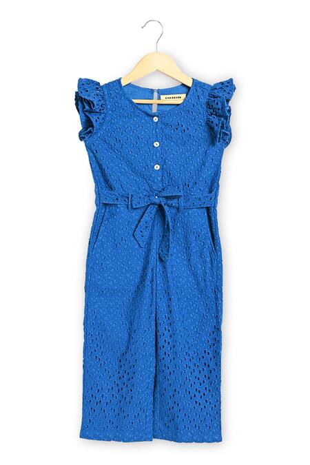 Charkhee Blue Cotton Embroidery Schiffli Pattern Jumpsuit Online at Aza Fashions Charkhee_Blue Cotton Embroidery Schiffli Pattern Jumpsuit _Online_at_Aza_Fashions