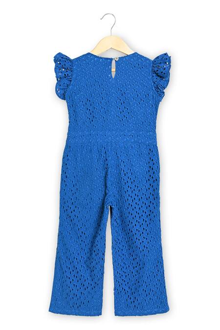 Buy Charkhee Blue Cotton Embroidery Schiffli Pattern Jumpsuit Buy_Charkhee_Blue Cotton Embroidery Schiffli Pattern Jumpsuit