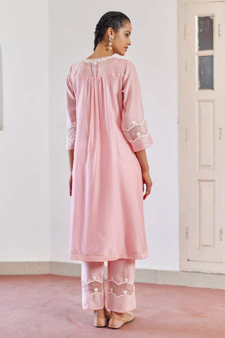 Shop Amisha Kothari Pink Chanderi , Organza Embroidery, Tassels Zoha Floral Anarkali Set at Aza Fashions Shop_Amisha Kothari_Pink Chanderi , Organza Embroidery, Tassels Zoha Floral Anarkali Set _at_Aza_Fashions