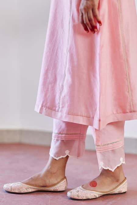 Shop Amisha Kothari Pink Chanderi , Organza Embroidery, Cut Work Round Neck Ziya Kurta Set Online at Aza Fashions Shop_Amisha Kothari_Pink Chanderi , Organza Embroidery, Cut Work Round Neck Ziya Kurta Set _Online_at_Aza_Fashions