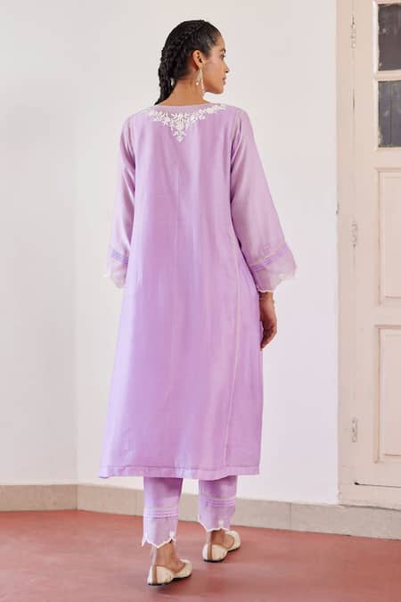 Shop Amisha Kothari Purple Chanderi , Organza Cut Work, Embroidery Ziya Floral Kurta Set at Aza Fashions Shop_Amisha Kothari_Purple Chanderi , Organza Cut Work, Embroidery Ziya Floral Kurta Set _at_Aza_Fashions
