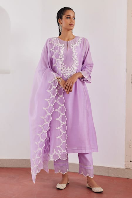 Amisha Kothari Purple Chanderi , Organza Cut Work, Embroidery Ziya Floral Kurta Set Online at Aza Fashions Amisha Kothari_Purple Chanderi , Organza Cut Work, Embroidery Ziya Floral Kurta Set _Online_at_Aza_Fashions