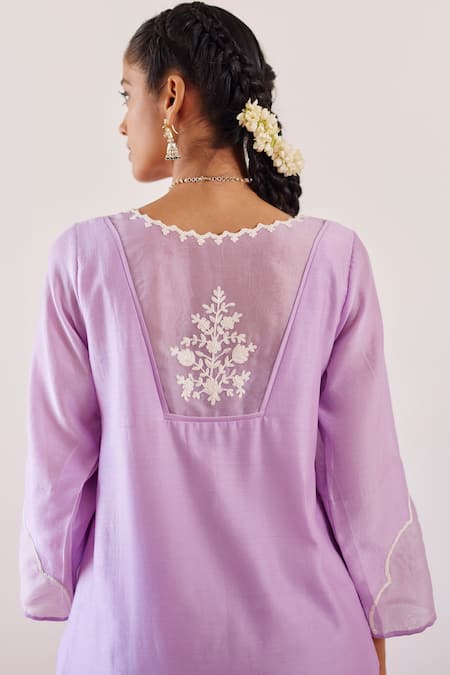Shop Amisha Kothari Purple Chanderi , Organza Cut Work, Safina Straight Kurta Set at Aza Fashions Shop_Amisha Kothari_Purple Chanderi , Organza Cut Work, Safina Straight Kurta Set _at_Aza_Fashions