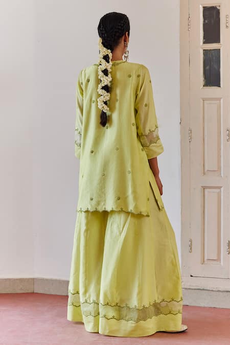 Shop Amisha Kothari Green Chanderi , Organza Embroidery, Cut Work Zynah Kurta Sharara Set at Aza Fashions Shop_Amisha Kothari_Green Chanderi , Organza Embroidery, Cut Work Zynah Kurta Sharara Set _at_Aza_Fashions