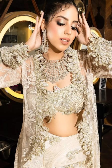 Anjalee And Arjun Kapoor Embroidered Pre-Draped Cape Saree With Blouse 