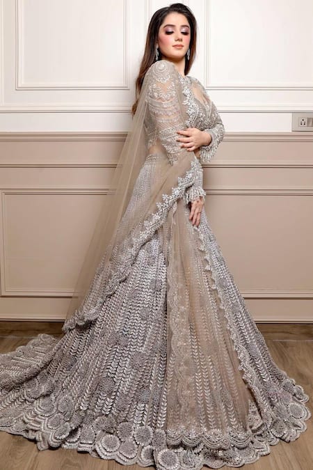 Anjalee And Arjun Kapoor Floral Hand Embroidered Lehenga Set 