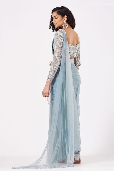 Anjalee And Arjun Kapoor Pre-Draped Shimmer Finish Saree & Hand Embroidered Blouse Set 