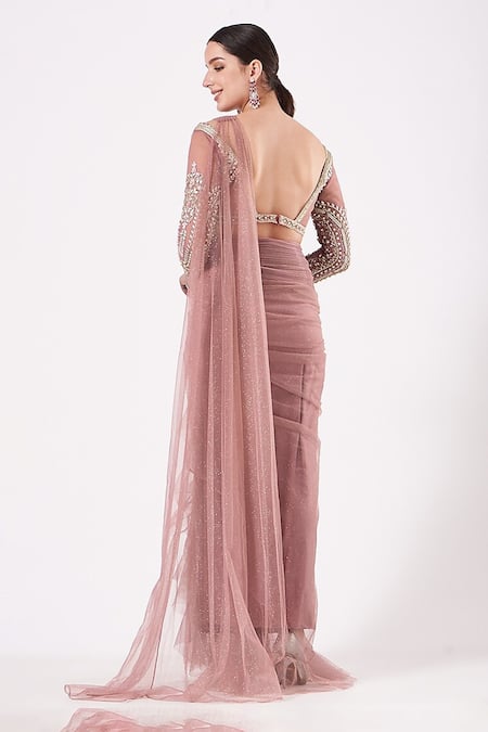 Anjalee And Arjun Kapoor Pre-Draped Shimmer Finish Saree & Embroidered Blouse Set 