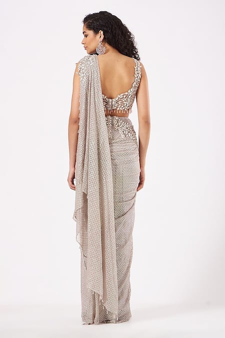 Anjalee And Arjun Kapoor Pre-Draped Textured Saree With Embroidered Blouse 