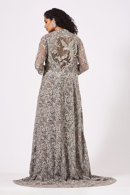 Anjalee And Arjun Kapoor Pre-Draped Saree & Floral Cluster Embroidered Cape Set 