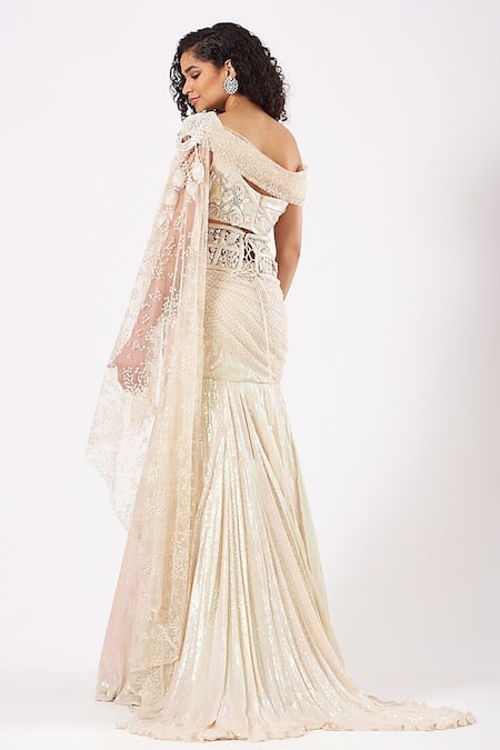 Anjalee And Arjun Kapoor Shimmer Finish Lehenga Saree With Embroidered Blouse 