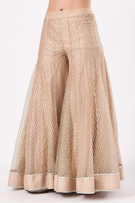 Anjalee And Arjun Kapoor_Peach Net Sequins, Crystals 3d Floral Hand Embroidered Kurta With Sharara Set _Online_at_Aza_Fashions